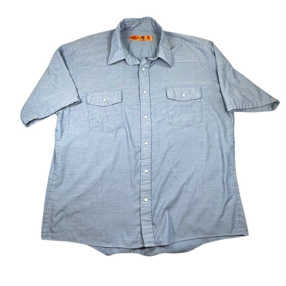 Red Kap Shirt Pearl Snap Western Chambray Blue XL